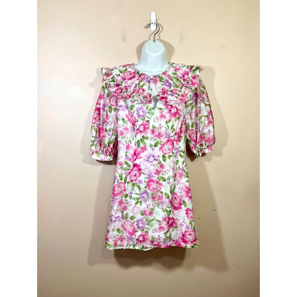 Ever New Melbourne Floral Mini Dress US 4 AUS 8 Pink Cottage Party Puff Sleeve